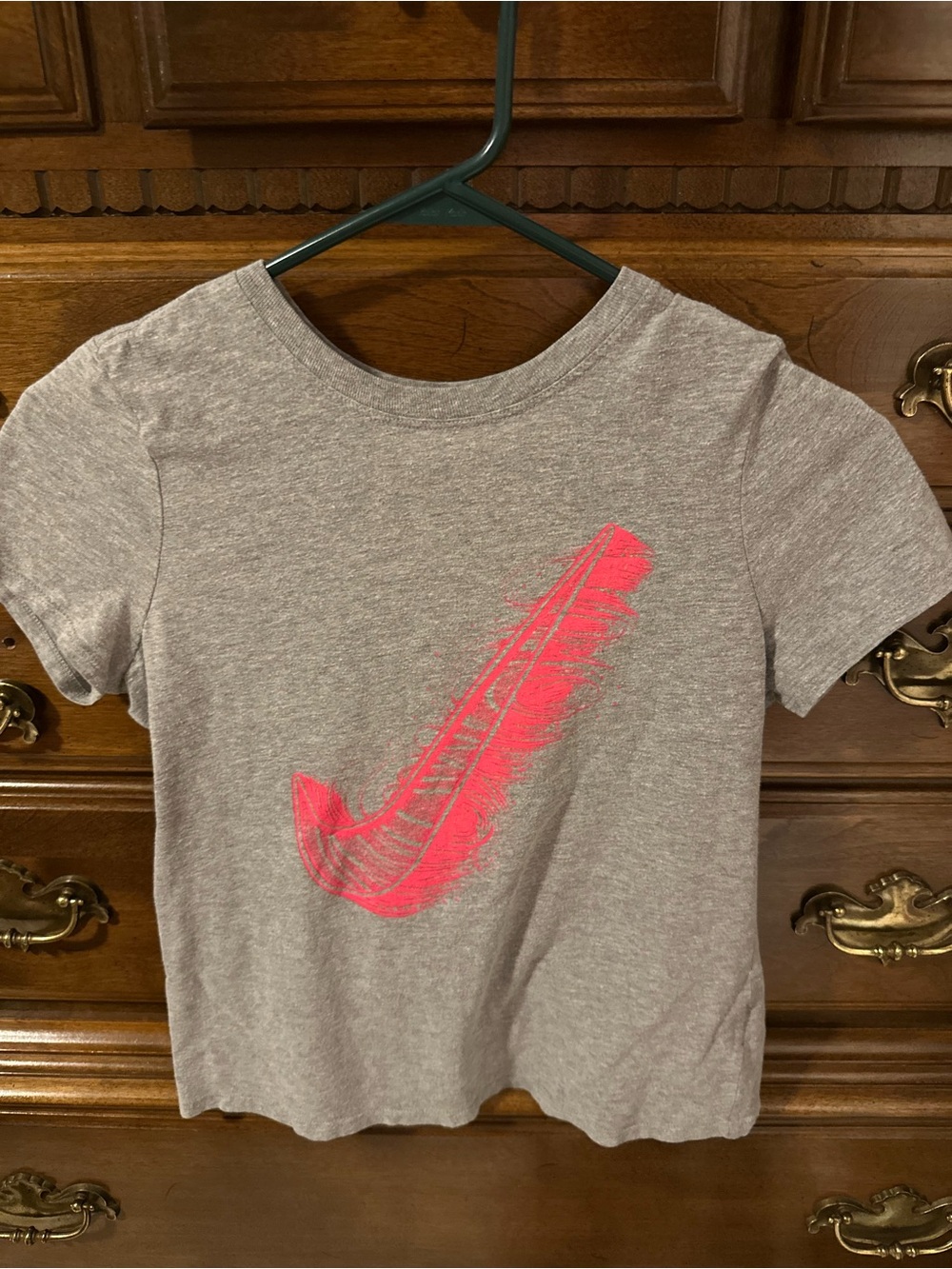 Nike Gray Tee with Neon Pink Feather Swoosh